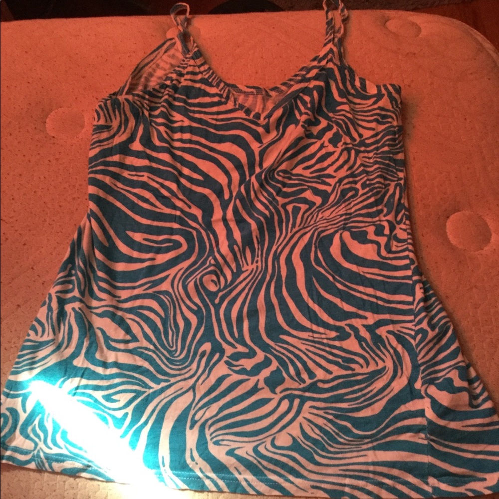 Blue and white spaghetti strap reversible tank top